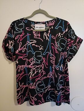 Karl Lagerfeld Paris Women's Script & Eiffel Print Sz M